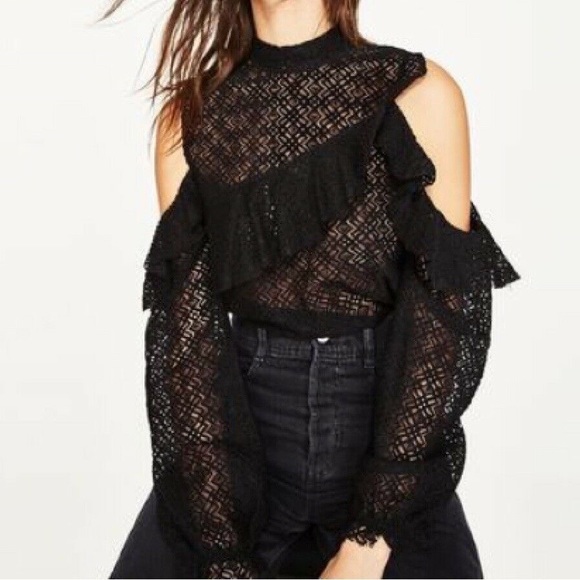 Zara Tops - 3/$30 Zara Black Lace Cold Shoulder Top